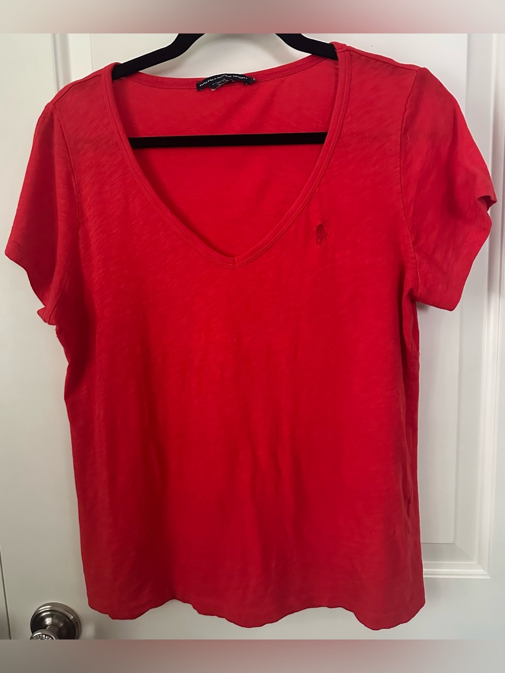 Polo Ralph Lauren V Neck Tee Red Orange Cotton Shirt Medium
